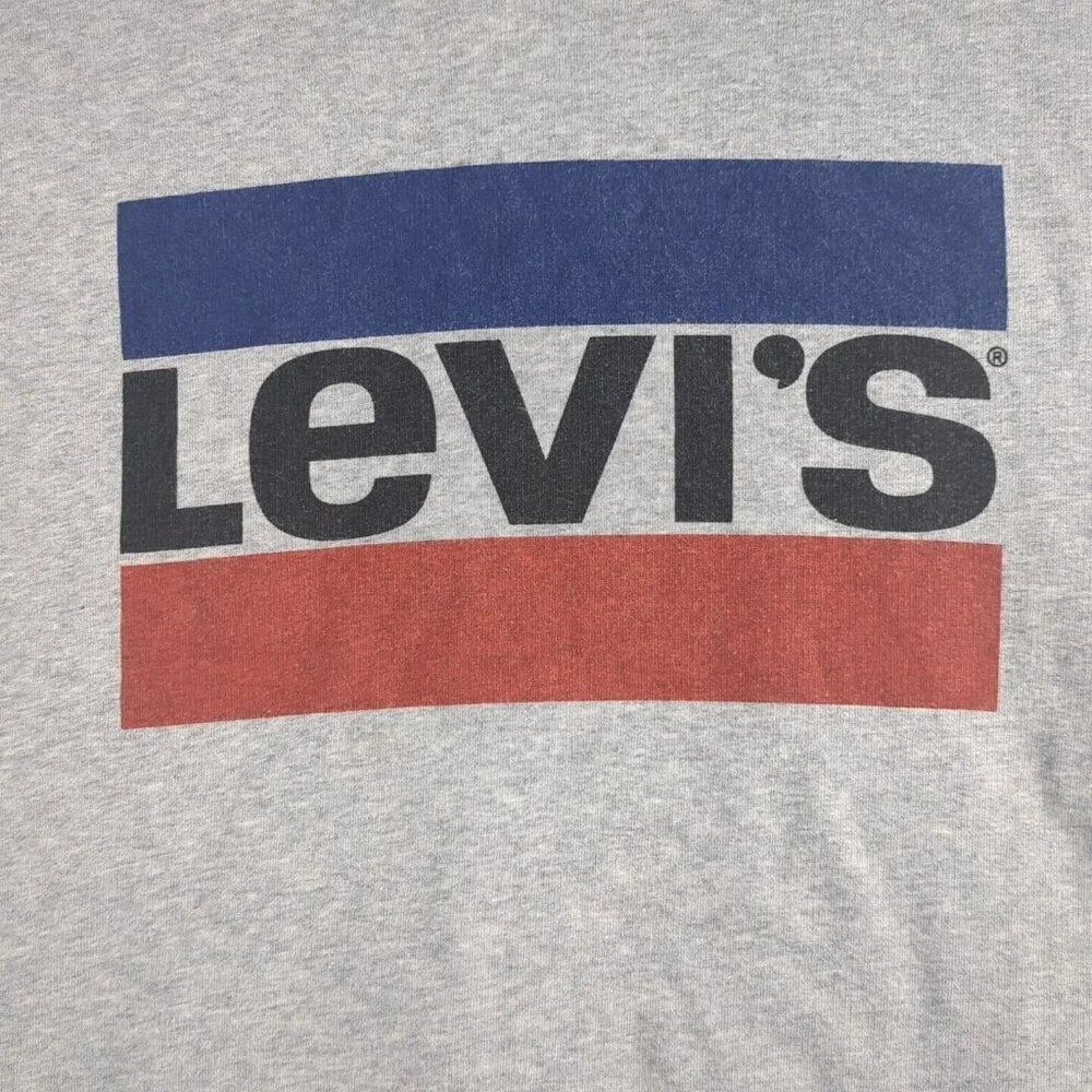 Levis Logo Spell Out Gray Hoodie Mens XL Pullover Hooded Sweatshirt Standard‎